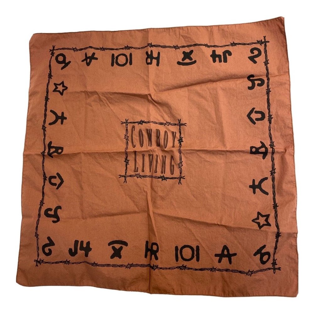 Cowboy Living Brown Bandana Western Brands Barbed Wire 20” Square